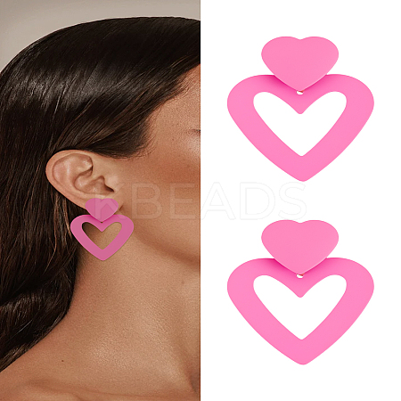 1 Pair Hollow Heart Acrylic Dangle Clip-on Earrings for Women EJEW-LP0001-87-1