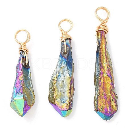 Electroplated Raw Rough Natural Quartz Crystal Copper Wire Wrapped Pendants PALLOY-JF02411-01-1