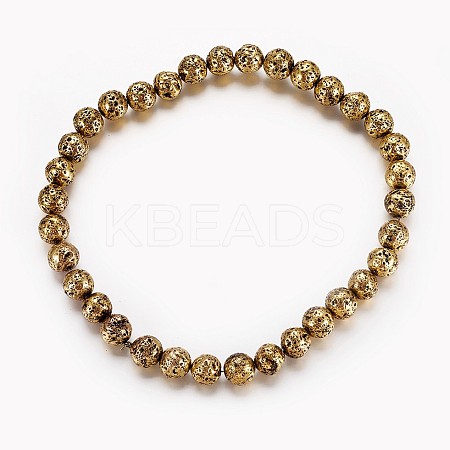 Electroplated Natural Lava Rock Beads Strands G-P400-02AG-1