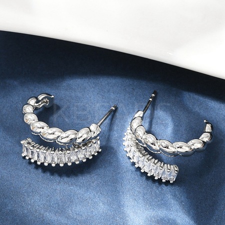 Twist Brass Micro Pave Cubic Zirconia Stud Earrings EJEW-M082-16P-02-1