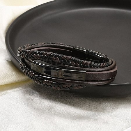 Ion Plating(IP) Braided Leather Cord Multi-strand Bracelets for Men BJEW-Z081-12EB-1
