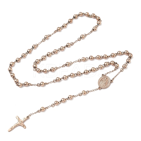 304 Stainless Steel Rosary Bead Necklaces NJEW-F240-02RG-1
