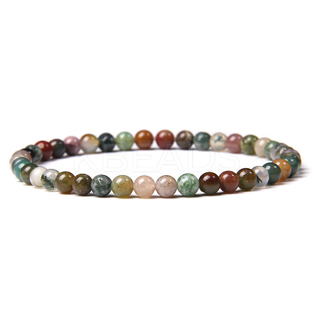 4mm Round Natural Indian Agate Beads Bracelet for Men KG3069-20-1
