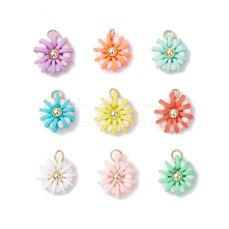 9Pcs Handmade Polymer Clay & Glass Seed & Brass Pendants PALLOY-MZ00840-1