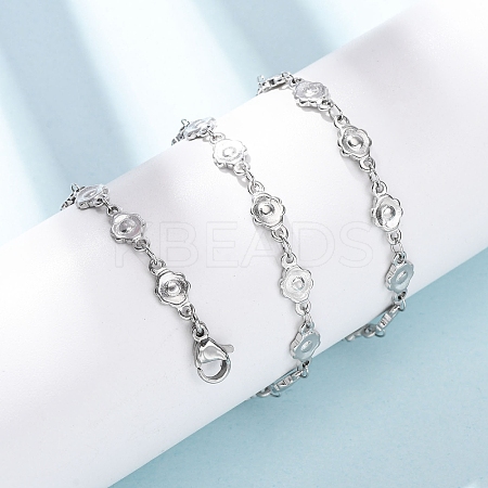 5.5MM 304 Stainless Steel Flower Link Chain Necklaces NJEW-P346-01P-1