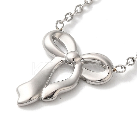 Non-Tarnish 304 Stainless Steel Cable Chain Bowknot Pendant Necklaces NJEW-Z041-03P-02-1