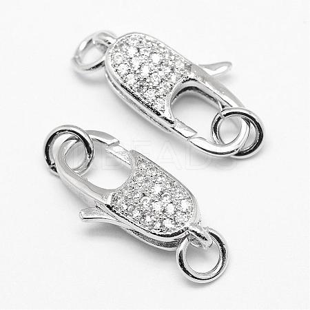 Brass Micro Pave Grade AAA Cubic Zirconia Lobster Claw Clasps ZIRC-P029-08P-NR-1