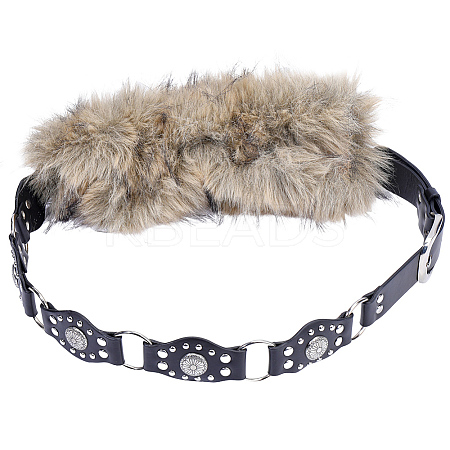 Faux Fur PU Leather Chain Belts AJEW-WH20072-55B-02-1