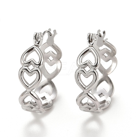 Non-Tarnish Hollow Heart 304 Stainless Steel Hoop Earrings for Women STAS-A057-11P-1