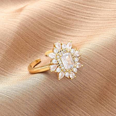 Brass Micro Pave Clear Cubic Zirconia Cuff Rings for Women RJEW-A062-03G-1