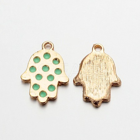 Light Gold Plated Alloy Enamel Hamsa Hand/Hand of Fatima/Hand of Miriam Pendants for Buddha Jewelry LS-ENAM-J542-02KCG-1