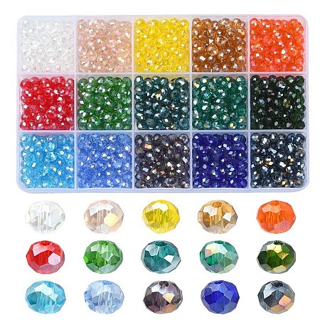 1200Pcs 15 Colors Electroplate Glass Beads Strands EGLA-YW0001-53-1