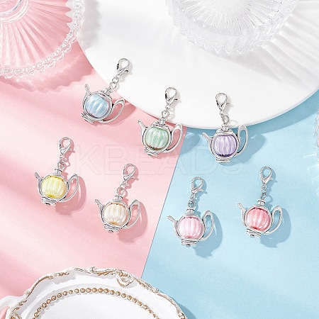 Acrylic Imitation Pearl & Tibetan Silver Alloy Teapot Pendant Decorations HJEW-JM03980-1