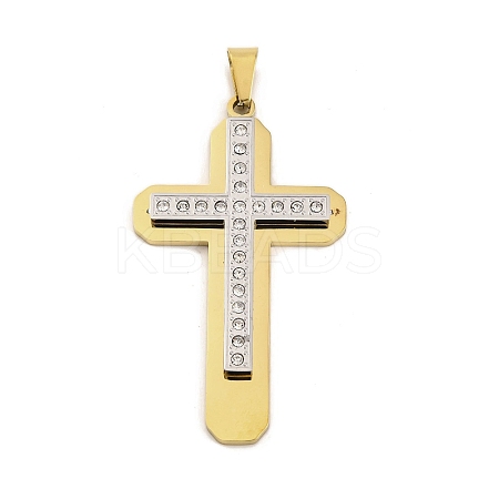 PVD Vacuum Plating 304 Stainless Steel Rhinestone Big Pendants STAS-Z080-14G-1