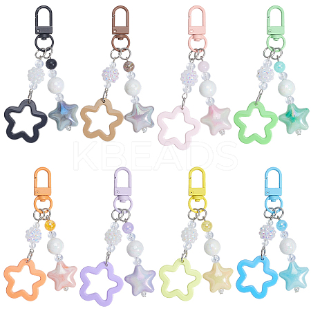8Pcs 8 Colors Zinc Alloy & Resin Star Pendant Decorations HJEW-BBC0001-26-1