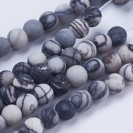 Natural Black Silk Stone/Netstone Beads Strands G-E441-02-4mm-1