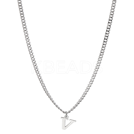 1Pc 304 Stainless Steel Letter Pendant Necklaces NJEW-LP0001-33V-P-1