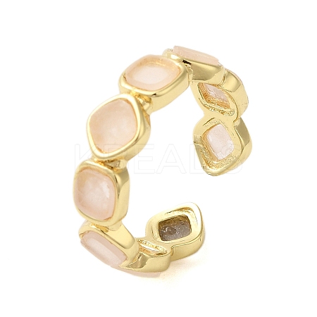 Square Natural Rose Quartz Open Cuff Rings RJEW-K272-02G-01-1