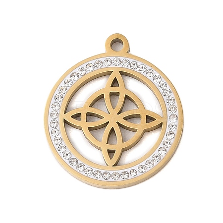 Preserved Fresh Flower 304 Stainless Steel Rhinestone Pendants STAS-S139-01G-07-1