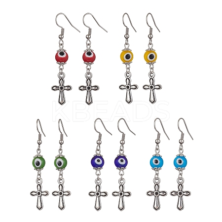 Alloy Cross Dangle Earrings with 304 Stainless Steel Pins EJEW-JE05440-1