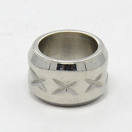 Tarnish Resistant 304 Stainless Steel Large Hole Column Carved X-shape Beads STAS-G037-06-1