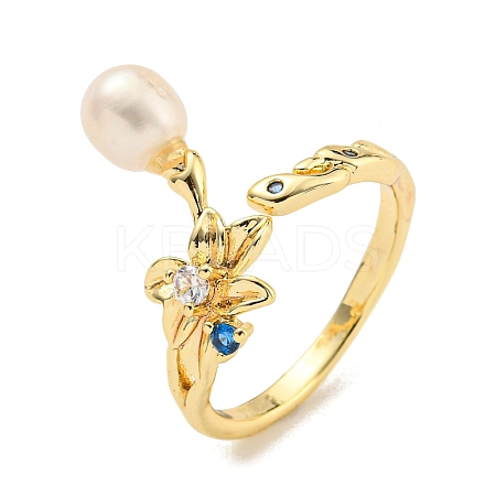 Natural Pearl Finger Ring RJEW-K265-06G-1