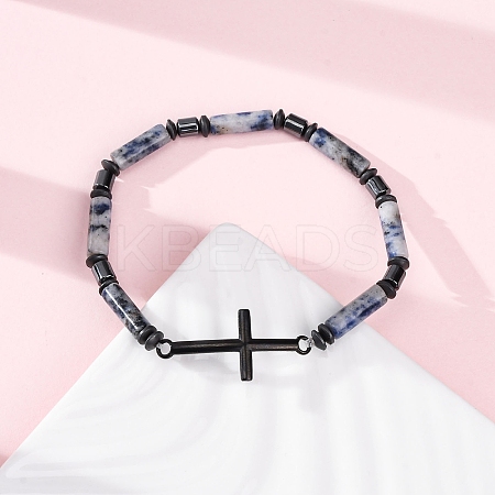 Column Natural Blue Spot Jasper Bead Stretch Bracelets BJEW-F493-03EB-1
