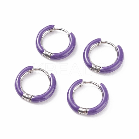 Two Tone 304 Stainless Steel Chunky Huggie Hoop Earrings with Enamel for Women EJEW-C043-11-04P-1