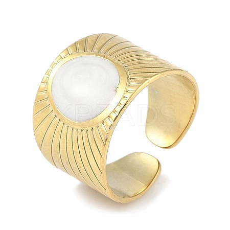 Ion Plating(IP) 304 Stainless Steel Enamel Oval Cuff Finger Rings RJEW-L107-080A-G-1
