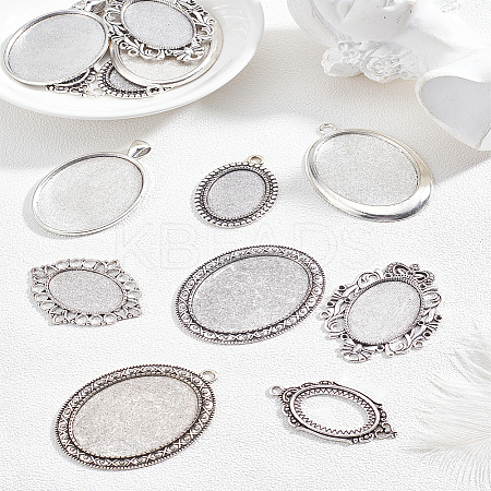 14pcs 7 styles Tibetan Style Alloy Flat Oval Pendant Cabochon Settings TIBEP-LP0002-22-1