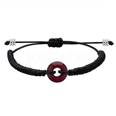 Natural Red Jasper Donut Braided Bead Bracelet BJEW-SW00047-11-1
