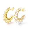 Clear Cubic Zirconia C-shape Stud Earrings with ABS Plastic Pearl Beaded EJEW-G333-15G-1