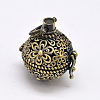 New Hollow Brass Round with Flower Cage Pendants KK-F0303-AB-NR-1