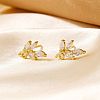 Mini 3D Willow Leaf Brass Clear Cubic Zirconia Stud Earrings Fashion Accessories NO4819-1