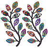 2Pcs 2 Style Iron Tree Leaf Wall Decor AJEW-CN0001-53-1