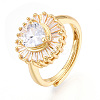 Brass Micro Pave Clear Cubic Zirconia Cuff Rings for Women KK-T074-18G-4