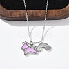 304 Stainless Steel Pearl Pink Enamel & Natural White Shell Pendant Unicorn Rainbow Pendant Necklaces for Women NJEW-M101-02P-3