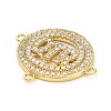 Brass Micro Pave Clear Cubic Zirconia Ring with Letter QTR Connector Charms KK-L229-073G-2