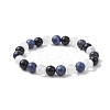 Natural Sodalite & Selenite & Eyeless Obsidian Round Beaded Stretch Bracelets BJEW-JB10114-02-1