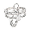 Rack Plating Brass Micro Pave Cubic Zirconia Paper Clip Open Cuff Rings for Women RJEW-C080-02P-2