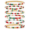 6Pcs Christmas Round Glass & Brass Beaded Stretch Bracelet Sets HE1918-1-1