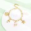 Dolphin & Starfish 304 Stainless Steel Charm Bracelets for Women BJEW-F516-01G-1