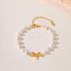 Fashionable Dragonfly Brass Crystal Rhinestone & Imitation Pearl Braided Bead Bracelets for Women DV0214-2-1