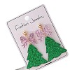 Transparent Acrylic Bowknot Christmas Tree Stud Dangle Earrings with Glitter Powder FS-WGF0814-01-2