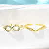 2Pcs 2 Styles Brass Micro Pave Clear Cubic Cuff Zirconia Rings for Women RJEW-S399-04G-2