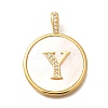 Rack Plating Brass Micro Pave Clear Cubic Zirconia Pendants with Shell KK-M309-42G-Y-1