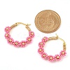 304 Stainless Steel & Bohemian Beaded Flower Hoop Earrings for Women EJEW-R001-02G-03-3