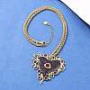 304 Stainless Steel Enamel Heart Pendant Wheat Chain Necklaces NJEW-P430-04B-G-3