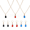 3 Sets 3 Colors Rhinestone Teardrop Dangle Earrings & Pendant Necklace SJEW-FI0001-27-1