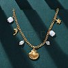304 Stainless Steel Shell Shape Dolphin Turtle Pendant Necklaces for Women NJEW-F346-06G-1